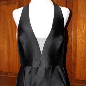 Dress, Halston, black & beige flounce, halter, v neck